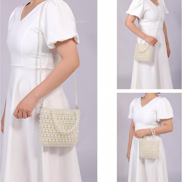 Women Pearl Clutch Bag Crossbody Handbag Purse Beaded Evening Bag Shoulder Weddi - Picture 4 of 7